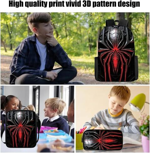 3 in 1 Spider Pattern, 17'' Large-Capacity Backpack Set With a Fashionable and Personalized Style is Exquisitely Designed and Widely Applicable, Making it an Ideal Choice(Black) in Kuwait