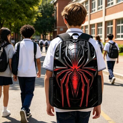 3 in 1 Spider Pattern, 17'' Large-Capacity Backpack Set With a Fashionable and Personalized Style is Exquisitely Designed and Widely Applicable, Making it an Ideal Choice(Black) in Kuwait