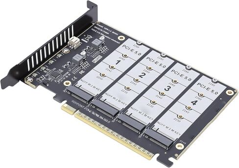Pomya PCIe 5.0 M.2 NVMe SSD Adapter Card 4 Port, PCIe x16 M Key Expansion Card, 4x128Gbps High Speed, Supports 3.0/4.0/5.0, .2 NVMe to Bifurcation Internal Expansion in Kuwait