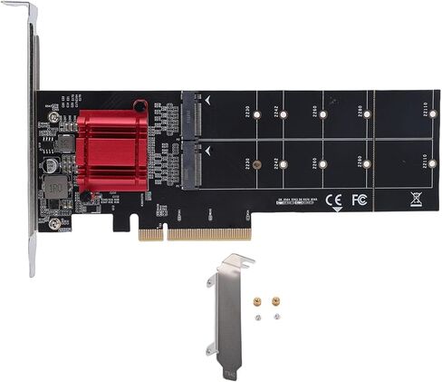 بطاقة محول Pomya Dual NVMe PCIe M.2 M Key to PCIe 3.1 X8/X16، تدعم 2 SSD 2230-22110، بطاقة توسيع عالية السرعة لمجموعة شرائح ASM1812 مع دعامة للكمبيوتر المكتبي in Kuwait
