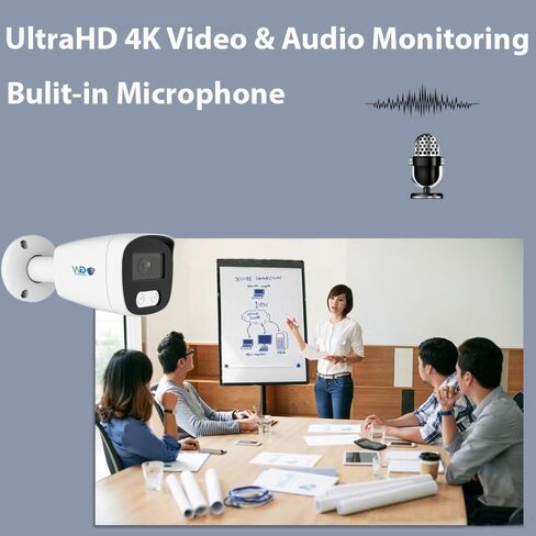 كاميرا GW Security 4K 8MP PoE IP رؤية ليلية ملونة مزدوجة الضوء للمراقبة الداخلية والخارجية وميكروفون رصاصة، متوافقة مع NDAA (GW832701M) in Kuwait