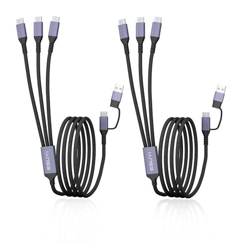 3 in 2 Travel Essentials Multi Charging Cable,[5FT/2Pack 60W ] USB C Splitter Cable,Travel Chargers Multiple Simultaneous Charging,USB A/C to Type-C Cord for Phone 17/Air/16/15,S25/Note and More. in Kuwait