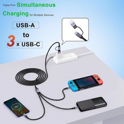 3 in 2 Travel Essentials Multi Charging Cable,[5FT/2Pack 60W ] USB C Splitter Cable,Travel Chargers Multiple Simultaneous Charging,USB A/C to Type-C Cord for Phone 17/Air/16/15,S25/Note and More. in Kuwait