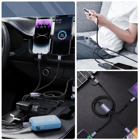 3 in 2 Travel Essentials Multi Charging Cable,[5FT/2Pack 60W ] USB C Splitter Cable,Travel Chargers Multiple Simultaneous Charging,USB A/C to Type-C Cord for Phone 17/Air/16/15,S25/Note and More. in Kuwait