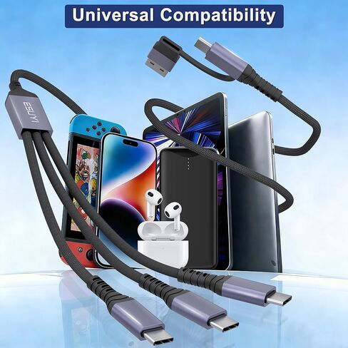 3 in 2 Travel Essentials Multi Charging Cable,[5FT/2Pack 60W ] USB C Splitter Cable,Travel Chargers Multiple Simultaneous Charging,USB A/C to Type-C Cord for Phone 17/Air/16/15,S25/Note and More. in Kuwait