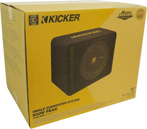 مضخم صوت KICKER 50VCWC124 CompC مقاس 12 بوصة في حزمة صندوق فرعي مزود بفتحات تهوية مع مضخم صوت Rockville + مجموعة أمبير VCWC124 (3 قطع) in Kuwait