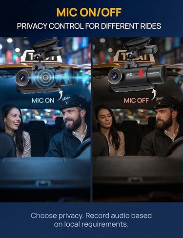 QCONTROL® Rideshare/Taxi True 4K 3-Channel Dash Cam أمامية وخلفية من الداخل، 4K أمامي + 1080P IR داخلي + 1080P خلفي، تطبيق 6G WiFi، تراكب الطابع الزمني للسرعة/المسار، 64 جيجابايت متضمنة in Kuwait