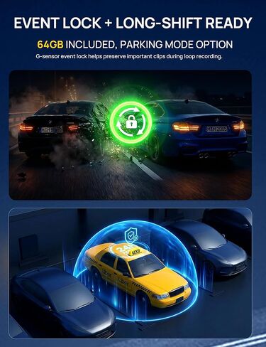 QCONTROL® Rideshare/Taxi True 4K 3-Channel Dash Cam أمامية وخلفية من الداخل، 4K أمامي + 1080P IR داخلي + 1080P خلفي، تطبيق 6G WiFi، تراكب الطابع الزمني للسرعة/المسار، 64 جيجابايت متضمنة in Kuwait