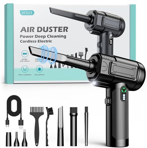 Cordless Electric Air Duster, Power Deep Cleaning, Three Speed, LED Lighting, Type-C Charging, with Brush Attachments in Kuwait