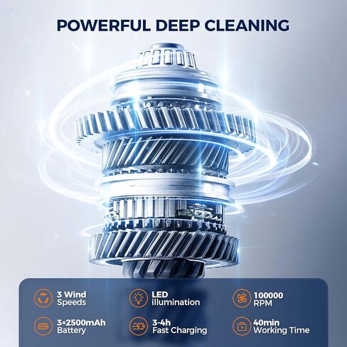 Cordless Electric Air Duster, Power Deep Cleaning, Three Speed, LED Lighting, Type-C Charging, with Brush Attachments in Kuwait