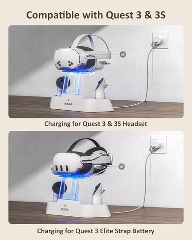 NexiGo Essential Kit for Oculus Quest, Enhanced Charging Dock for Meta Quest 3 and 3S, with LED Light [On/Off], [Support Elite Strap with Battery], 16FT Link Cable with Signal Amplifier in Kuwait