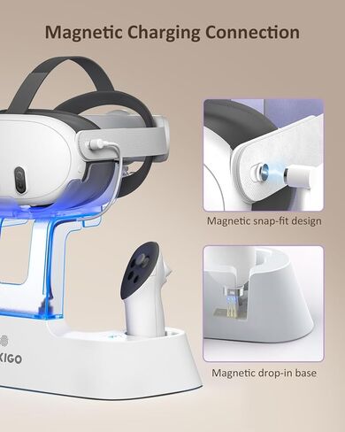 NexiGo Essential Kit for Oculus Quest, Enhanced Charging Dock for Meta Quest 3 and 3S, with LED Light [On/Off], [Support Elite Strap with Battery], 16FT Link Cable with Signal Amplifier in Kuwait
