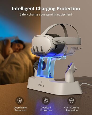 NexiGo Essential Kit for Oculus Quest, Enhanced Charging Dock for Meta Quest 3 and 3S, with LED Light [On/Off], [Support Elite Strap with Battery], 16FT Link Cable with Signal Amplifier in Kuwait