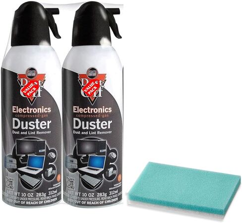 OPTEMS Compressed Air Duster for Electronics – 10oz (Pack of 2) with Cleaning Sponge – Dust-Off Spray for Computers, Keyboards, Cameras, Consoles – Ozone Safe & Residue Free in Kuwait