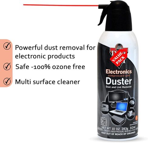 OPTEMS Compressed Air Duster for Electronics – 10oz (Pack of 2) with Cleaning Sponge – Dust-Off Spray for Computers, Keyboards, Cameras, Consoles – Ozone Safe & Residue Free in Kuwait