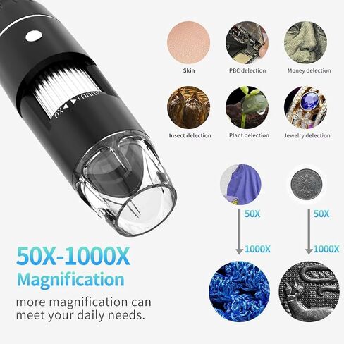 مجهر رقمي محمول باليد USB HD كاميرا فحص 50x-1600x مع حامل 8 مجاهر محمولة LED للكمبيوتر الذكي in Kuwait