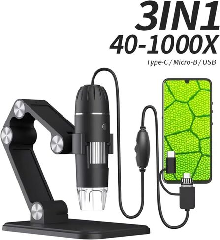 مجهر رقمي محمول باليد USB HD كاميرا فحص 50x-1600x مع حامل 8 مجاهر محمولة LED للكمبيوتر الذكي in Kuwait