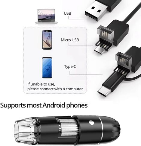 مجهر رقمي محمول باليد USB HD كاميرا فحص 50x-1600x مع حامل 8 مجاهر محمولة LED للكمبيوتر الذكي in Kuwait