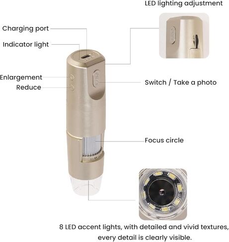 مجهر رقمي لاسلكي من Diyeeni، تكبير 0-1600X واي فاي مجاهر محمولة باليد HD USB كاميرا مجهر مع 8 مصابيح LED متوافقة مع Android iOS in Kuwait