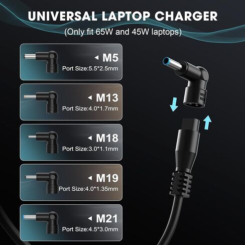 65w Laptop Charger Compatible with Asus Round Port Vivobook, Zenbook and More Series, 65W/45W/33W, 7.5Ft Power Cable in Kuwait