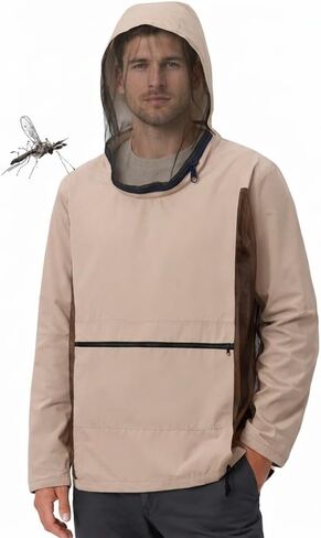 سترة Aventik Guardex Mosquito مع شريط عاكس وجيب بسحاب أفقي - قميص حشرات مقاوم للتمزق مع غطاء رأس قابل للفصل in Kuwait
