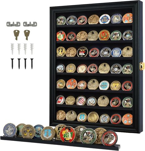 Challenge Coin / Casino Chip Display Case Cabinet Holder Shadow Box, Glass Door, Black (COIN56-BL) in Saudi Arabia