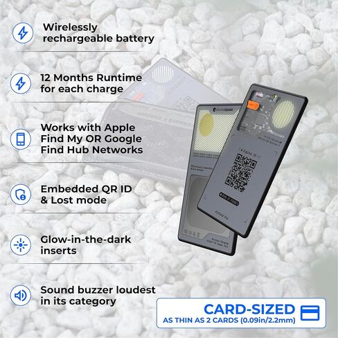 Rolling Square AirCard Pro Dual - متتبع محفظة بلوتوث - متوافق مع كل من Apple iOS Find My وGoogle Android Find Hub - شحن لاسلكي، بطاقة مضادة للفقدان - محدد موقع ذكي، رمادي in Kuwait