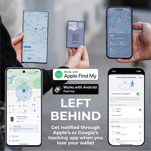 Rolling Square AirCard Pro Dual - متتبع محفظة بلوتوث - متوافق مع كل من Apple iOS Find My وGoogle Android Find Hub - شحن لاسلكي، بطاقة مضادة للفقدان - محدد موقع ذكي، رمادي in Kuwait