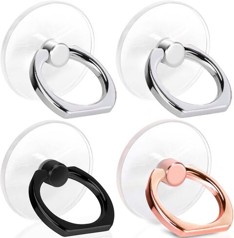 Jsoerpay Cell Phone Ring Holder, Transparent Ring Holder 360°Rotation Finger Ring Stand, Clear Cell Phone Kickstand Compatible with Most of Phones, Tablet and Case, (2Silver+1Black+1Rose Gold) in Saudi Arabia