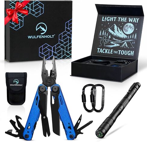 17-in-1 Multitool Pliers with Large Scissors | 6-in-1 Tactical Pen & Carabiners | Gifts for Men, Dad, Husband | EDC Survival Gear | Includes Magnetic Box, Nylon Sheath & Greeting Card in Kuwait