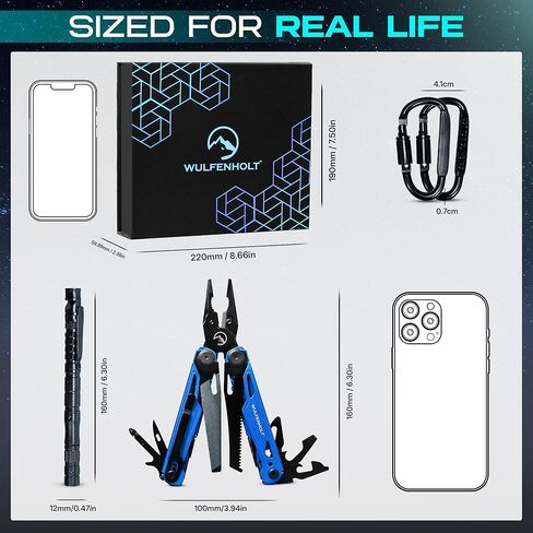 17-in-1 Multitool Pliers with Large Scissors | 6-in-1 Tactical Pen & Carabiners | Gifts for Men, Dad, Husband | EDC Survival Gear | Includes Magnetic Box, Nylon Sheath & Greeting Card in Kuwait