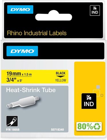 DYMO Rhino أنابيب تسمية الكابلات الصناعية القابلة للانكماش بالحرارة 19 مم × 1.5 متر طباعة سوداء على الأصفر لصانعي ملصقات وحيد القرن in Kuwait