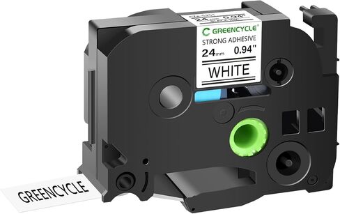 GREENCYCLE Extra Strength Adhesive Black on White Label Tape Compatible for TZE-S251 TZS251 AZES251 0.94" 24mm for PT2730 PT9600 PTD600VP PTD800W PTH500LI PTP700 PTP710BT PTP750W-100 Pack in Kuwait