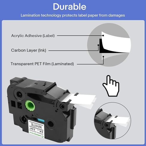 GREENCYCLE Extra Strength Adhesive Black on White Label Tape Compatible for TZE-S251 TZS251 AZES251 0.94" 24mm for PT2730 PT9600 PTD600VP PTD800W PTH500LI PTP700 PTP710BT PTP750W-100 Pack in Kuwait