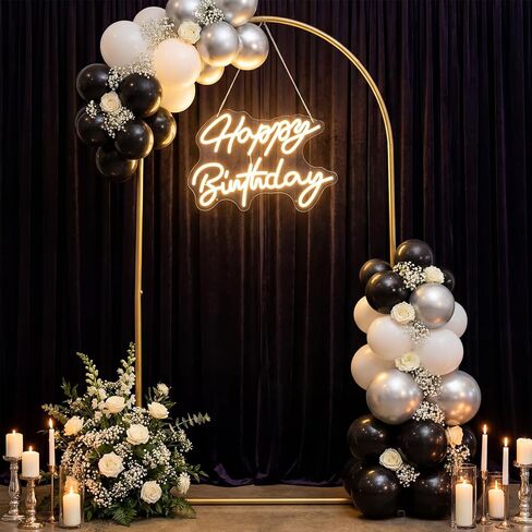 Lewtemi Arch Backdrop Stand and Happy Birthday Neon Sign 6.6 ft Metal Arch Stand USB Powered Party Photo Backdrop LED Happy Birthday Sign for Party Decorations Wall Decor Bedroom Room Bar Door Frame in Kuwait