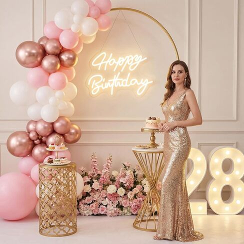 Lewtemi Arch Backdrop Stand and Happy Birthday Neon Sign 6.6 ft Metal Arch Stand USB Powered Party Photo Backdrop LED Happy Birthday Sign for Party Decorations Wall Decor Bedroom Room Bar Door Frame in Kuwait