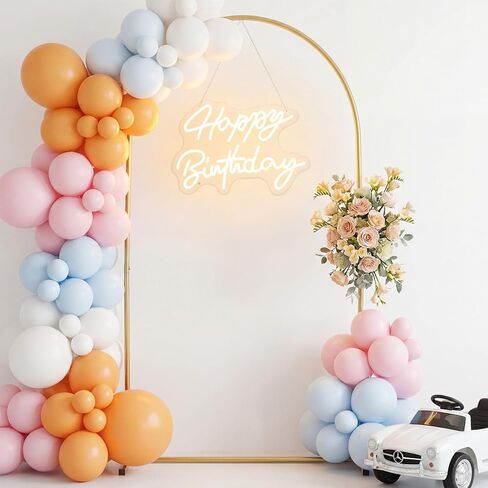 Lewtemi Arch Backdrop Stand and Happy Birthday Neon Sign 6.6 ft Metal Arch Stand USB Powered Party Photo Backdrop LED Happy Birthday Sign for Party Decorations Wall Decor Bedroom Room Bar Door Frame in Kuwait
