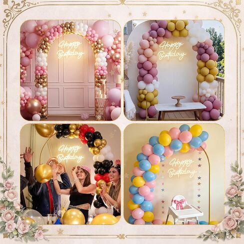 Lewtemi Arch Backdrop Stand and Happy Birthday Neon Sign 6.6 ft Metal Arch Stand USB Powered Party Photo Backdrop LED Happy Birthday Sign for Party Decorations Wall Decor Bedroom Room Bar Door Frame in Kuwait