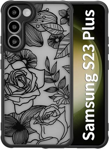 حافظة XIZYO لهاتف Samsung Galaxy S23 Plus بتصميم وردي حافظة هاتف زهرية للفتيات والنساء نمط مطبوع نحيف شفاف غير لامع من مادة TPU حافظة واقية مضادة للصدمات، أسود in Kuwait