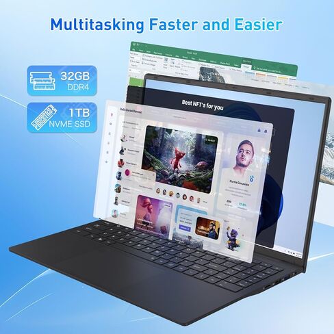Auusda Laptop Computer, 32GB RAM, 1TB SSD, Ryzen 5 3000 Series 4C8T 3.7/2.1GHz, 16" FHD+, Webcam, Privacy Shutter, Backlit KB, Fingerprint, USB-C 65W Charging, 3 USBA, Win11Pro, WiFi 6, T160R, Black in Saudi Arabia