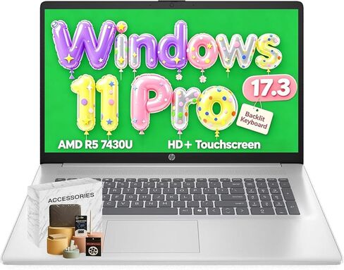 كمبيوتر محمول HP للأعمال بشاشة لمس 17.3 بوصة، AMD Ryzen 5 7430U، ذاكرة الوصول العشوائي 20 جيجابايت، 512 جيجابايت SSD، HD + مضاد للتوهج، Wi-Fi 6، HDMI، Win 11 Pro، Office 365 لمدى الحياة على الويب، لوحة مفاتيح بإضاءة خلفية، مع حزمة كمبيوتر محمول، فضي in Kuwait
