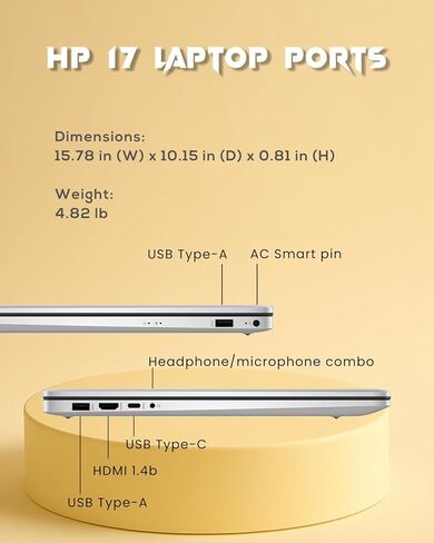 كمبيوتر محمول HP للأعمال بشاشة لمس 17.3 بوصة، AMD Ryzen 5 7430U، ذاكرة الوصول العشوائي 20 جيجابايت، 512 جيجابايت SSD، HD + مضاد للتوهج، Wi-Fi 6، HDMI، Win 11 Pro، Office 365 لمدى الحياة على الويب، لوحة مفاتيح بإضاءة خلفية، مع حزمة كمبيوتر محمول، فضي in Kuwait