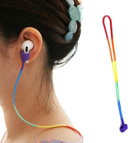 Colorful Anti-Lost Lanyard for AirPods,2 Pack Cute Rainbow Soft Silicone Neck Rope Anti-Lost Straps for AirPods 1/2/3/4 Galaxy Buds 1/2/3 & other Earplugs/Sunglasses/Eyeglasses/Glasses in Kuwait
