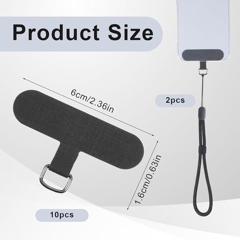 10Pcs Phone Tether Tab, Universal Phone Lanyard Patches Adjustable Cellphone Tether Replacement Strap for Cases - Black in Kuwait