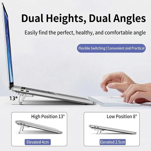 2PCS Laptop Stand Portable,Adjustable Laptop Riser, Ergonomic Cooling Mini Invisible Notebook Stand Riser for Desk Computer Keyboard Universal 10-17 Inch (Silver) in Saudi Arabia