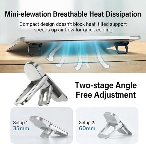 2PCS Laptop Stand Portable,Adjustable Laptop Riser, Ergonomic Cooling Mini Invisible Notebook Stand Riser for Desk Computer Keyboard Universal 10-17 Inch (Silver) in Saudi Arabia