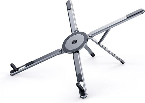 Magnetic Aluminum Stand, 4-in-1 Laptop Riser, Tablet Holder, Phone Tripod & Selfie Stick, 8-Level Adjustable, Fits iPhone 12-16, iPad, MacBook 16 Inch, Spase Gray in Kuwait