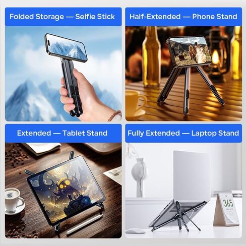 Magnetic Aluminum Stand, 4-in-1 Laptop Riser, Tablet Holder, Phone Tripod & Selfie Stick, 8-Level Adjustable, Fits iPhone 12-16, iPad, MacBook 16 Inch, Spase Gray in Kuwait
