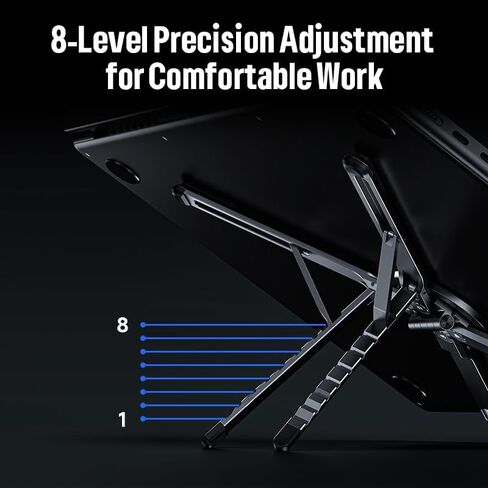 Magnetic Aluminum Stand, 4-in-1 Laptop Riser, Tablet Holder, Phone Tripod & Selfie Stick, 8-Level Adjustable, Fits iPhone 12-16, iPad, MacBook 16 Inch, Spase Gray in Kuwait