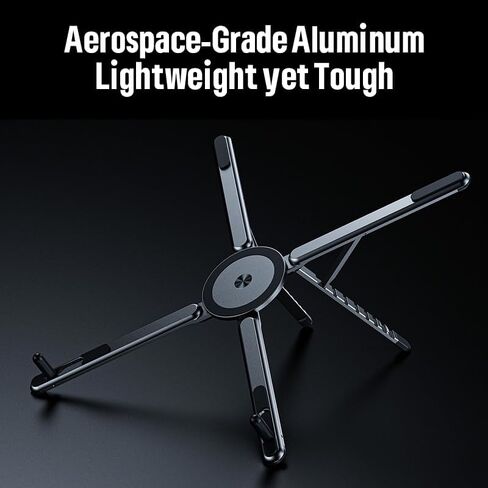 Magnetic Aluminum Stand, 4-in-1 Laptop Riser, Tablet Holder, Phone Tripod & Selfie Stick, 8-Level Adjustable, Fits iPhone 12-16, iPad, MacBook 16 Inch, Spase Gray in Kuwait